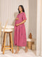 Pink Cotton Geometric Gathered Dress